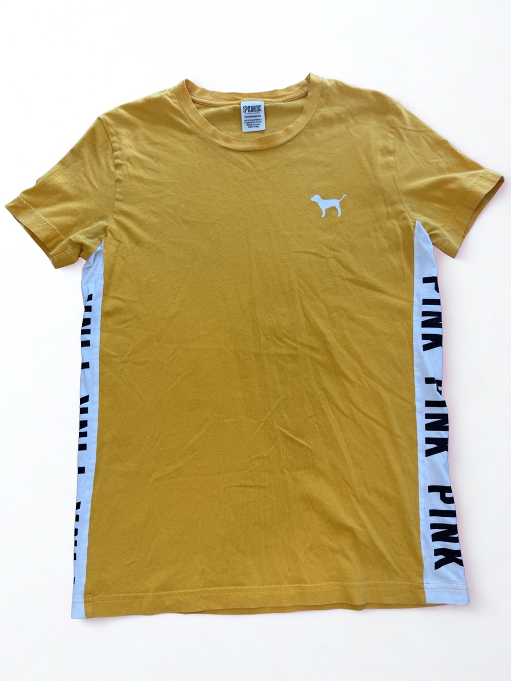 PINK Victoria’s Secret Yellow Side Logo Campus Tee Y2K Retro Casual T-Shirt